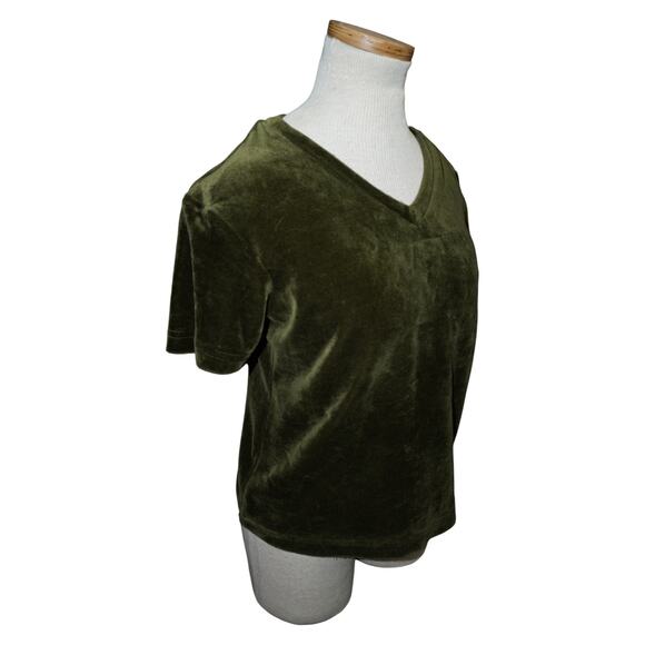 Vintage White Stag Olive Green Velvet V-Neck Short Sleeve Top Women’s M/L - Picture 4 of 7